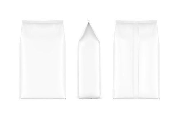 高逼真的垂直袋模型。正面，侧面和后视图。矢量插图隔离在白色背景上。图片下载