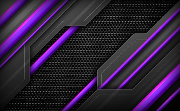 摘要暗技术黑色和紫色游戏背景横幅，未来的金属网背景的游戏玩家和流媒体图片下载