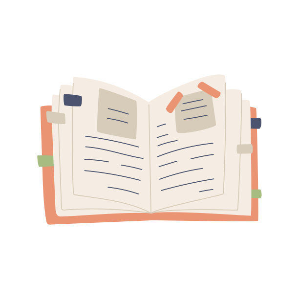 一本打开的日记，用来写笔记，用贴纸和书签做计划。记事本做笔记，日记，计划，提醒。平面卡通矢量插图孤立在一个白色的背景图片下载