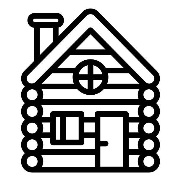 旧木屋线条图标，圣诞节概念，白色背景上的木材和木材房屋标志，农村或乡村房屋图标，用于移动网页设计。矢量图形。图片下载