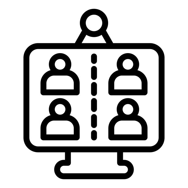 群组视频沟通，线条图标，社交距离概念，白色背景视频会议标志，电脑屏幕在线会议大纲风格。向量。图片下载