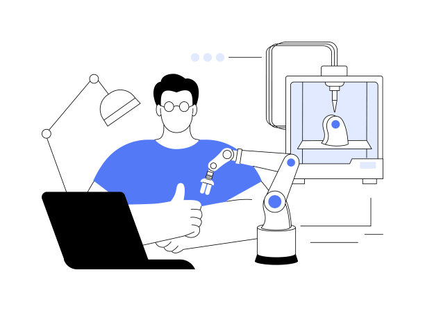 3D打印机在机器人抽象概念矢量插图。图片下载