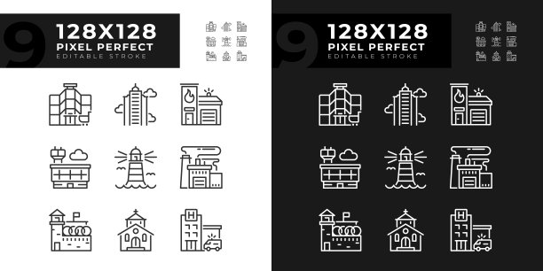 可编辑的像素完美的建筑图标图片下载
