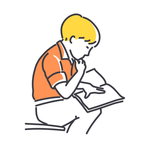 小男孩学习学习阅读书籍寻找灵感。卡通小孩往下看。图片下载