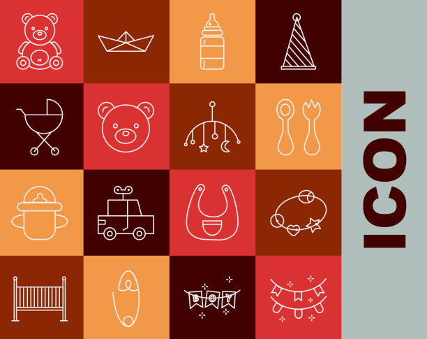 设置线嘉年华花环与旗帜拨浪鼓婴儿图片下载