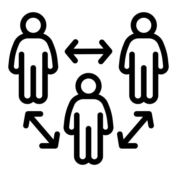 群体线图标中的社交距离，社交距离概念，白色背景的冠状病毒防护标志，人与人之间的距离图标轮廓样式。矢量图形。图片下载