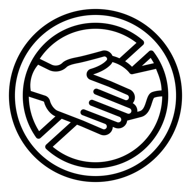 禁止触摸手线图标，电晕低迷的概念，握手警告标志在白色背景，避免触摸手图标的风格和网页。矢量图形。图片下载