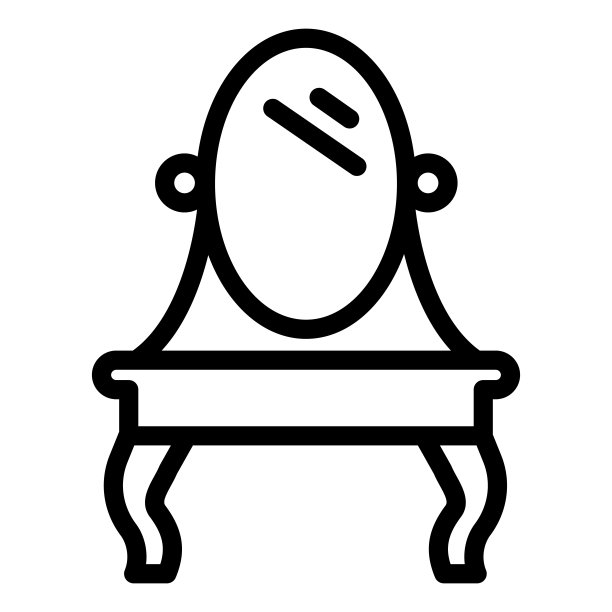 桌子与椭圆形镜子线图标，家具概念，梳妆台标志在白色背景，梳妆台与椭圆形镜子图标在移动网页设计的轮廓。矢量图形。图片下载