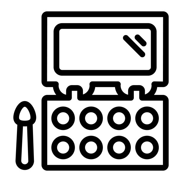 化妆品眼影板或腮红套件线图标，化妆程序的概念，白色背景上的眼影标志，化妆容器图标轮廓风格。矢量图形。图片下载