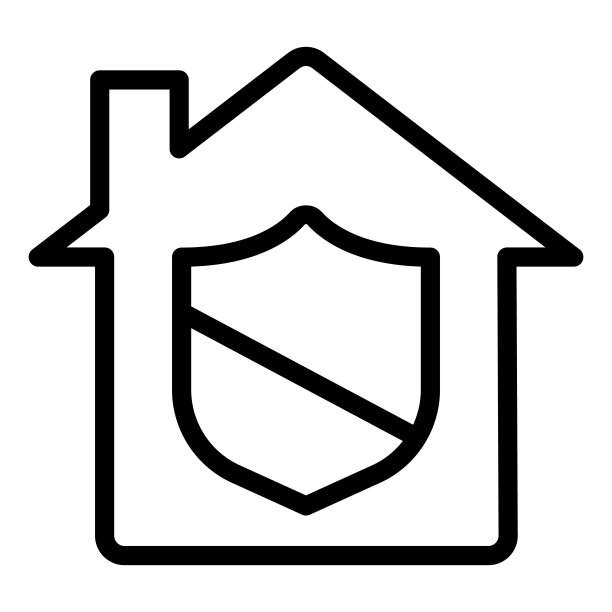 房子与保护线图标，害虫控制概念，受保护的家庭标志在白色背景，建筑和盾牌图标在轮廓风格移动概念网页设计。矢量图形。图片下载