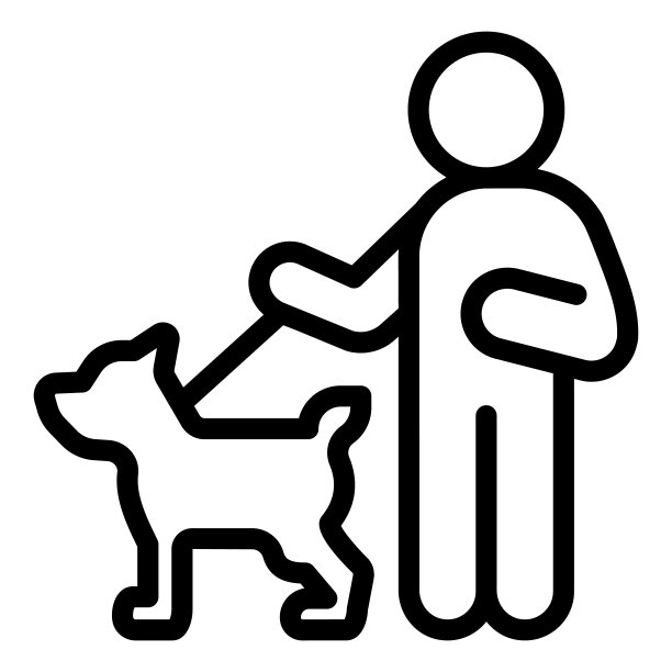 盲人与狗线图标，残疾概念，盲人在散步和导盲犬白底标志，盲人和狗图标轮廓风格。矢量图形。图片下载