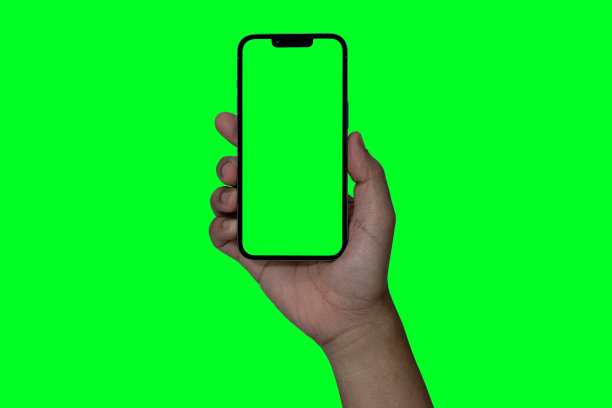 智能手机无框模型。工作室拍摄的绿屏智能手机与空白屏幕的信息图全球商业网站设计应用程序，内容为技术-剪辑路径。图片下载