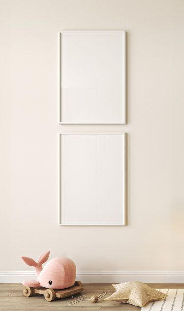 用天然木制家具模拟儿童房的框架。农舍风格的室内背景，3d渲染。高质量3d插图图片下载