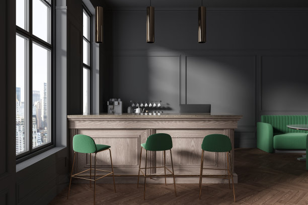 灰色咖啡屋内部有吧台图片下载