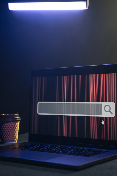 屏幕上有网络浏览器搜索栏的笔记本电脑。图片下载