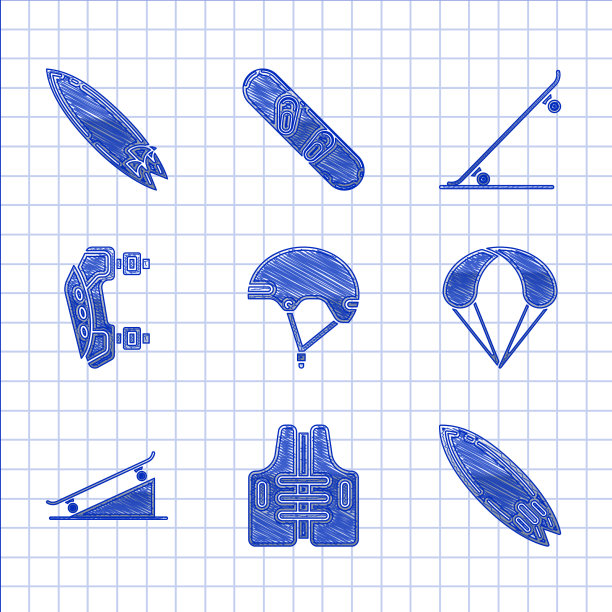 设置头盔、救生衣、冲浪板、降落伞图片下载