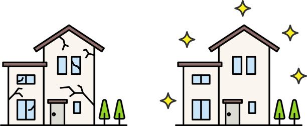 破旧的房子和闪亮的新家的矢量插图图片下载