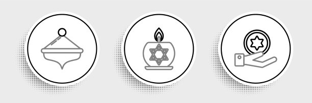 手持犹太硬币光明节陀螺线条图片下载