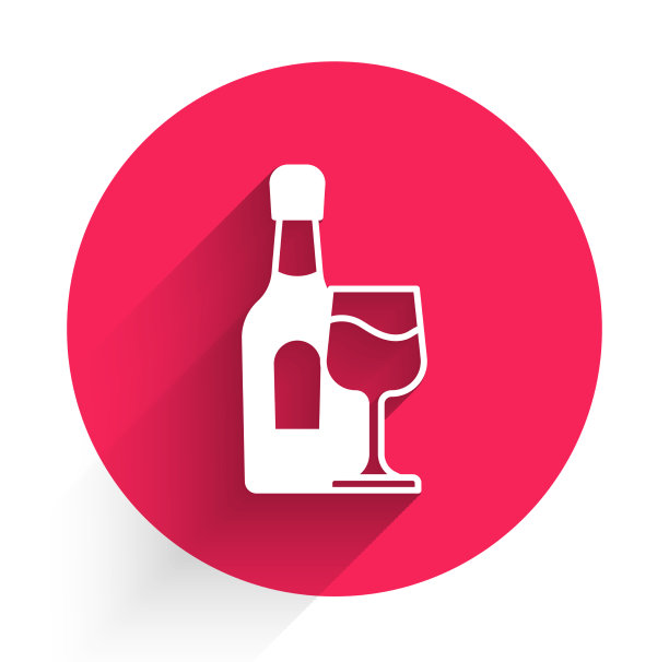 白葡萄酒瓶与玻璃图标隔离图片下载
