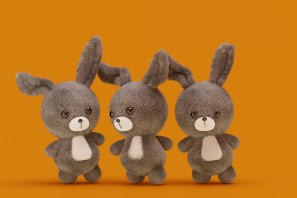 3d渲染插图的玩具兔子在橙色的背景。图片下载