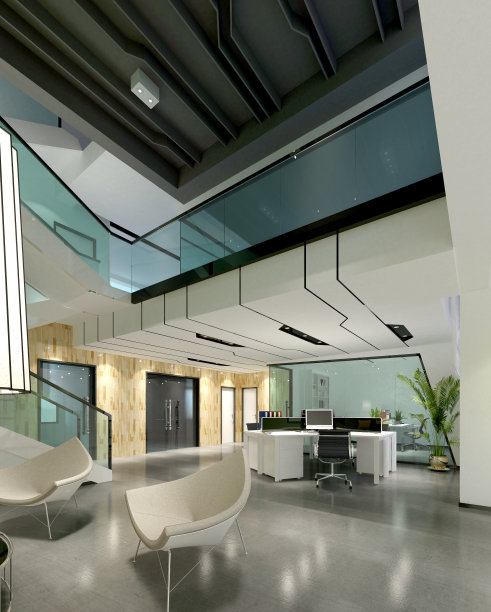 现代工作办公室的3d渲染图片下载