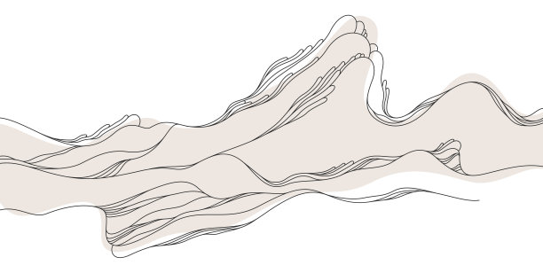 东方亚洲风格的抽象景观插图，简约的日本背景，流畅的线条像水或山的形状。图片下载