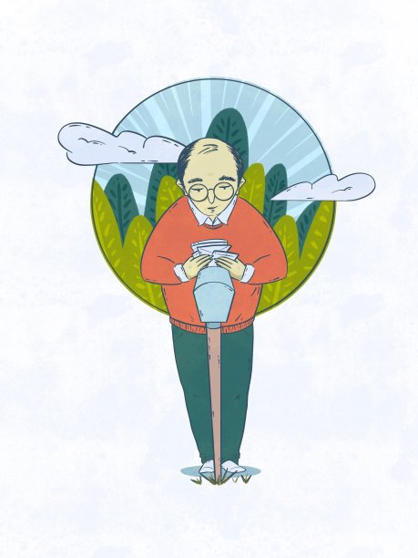 一位长者站在信箱前的插图图片下载