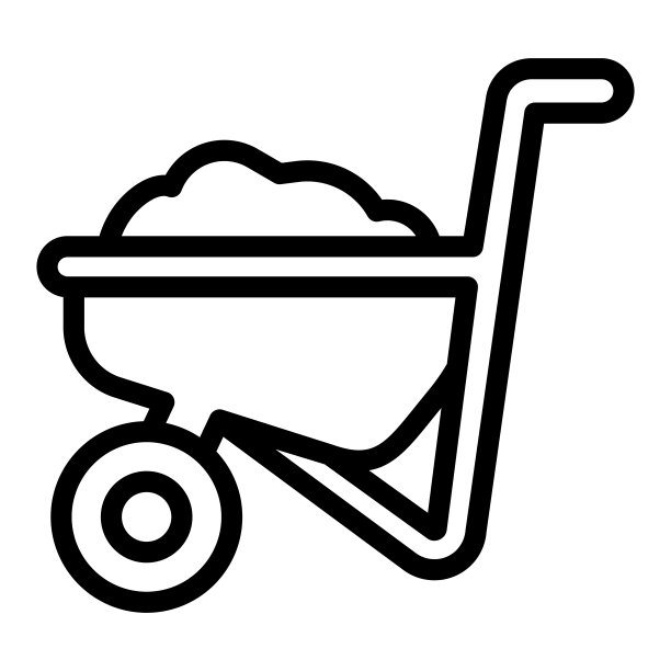手推车与地面线图标，农场花园的概念，手推车推车标志在白色背景，手推车与地面图标在移动网页设计大纲。矢量图形。图片下载