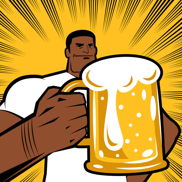 健壮男人举起啤酒杯庆祝祝酒图片下载