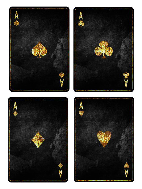 一套垃圾牌，老式纸牌。梅花a，钻石，黑桃和红心，孤立在白色背景。玩扑克牌。设计元素。图片下载