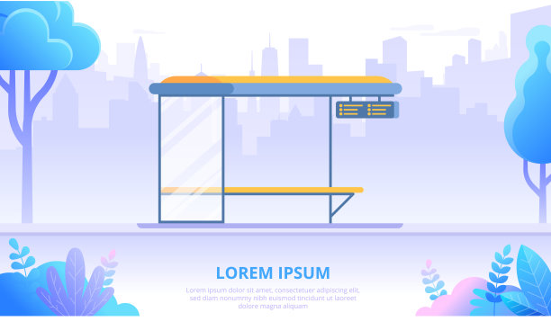 公交车站平面旗帜矢量模板图片下载