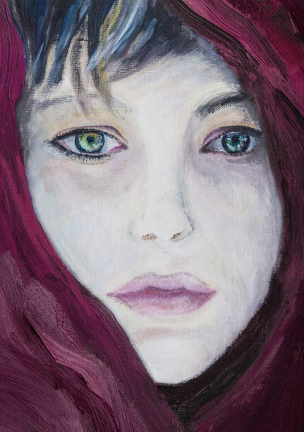 特写女孩肖像在正面在一个颜色披肩在印象主义风格图片下载