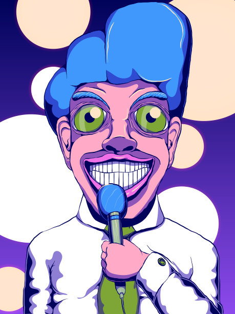 有趣的卡通插图-男子与麦克风在他的手。图片下载