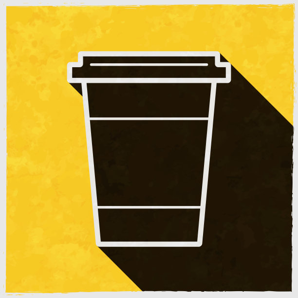 一次性杯子。图标与长阴影的纹理黄色背景图片下载
