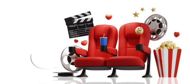 电影电影背景概念。电影院座椅观看电影概念与拷贝空间。三维渲染图片下载