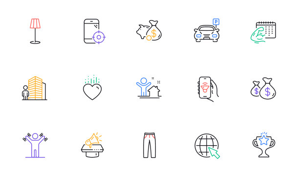 裤子seo电话和硬币袋行图标为图片下载