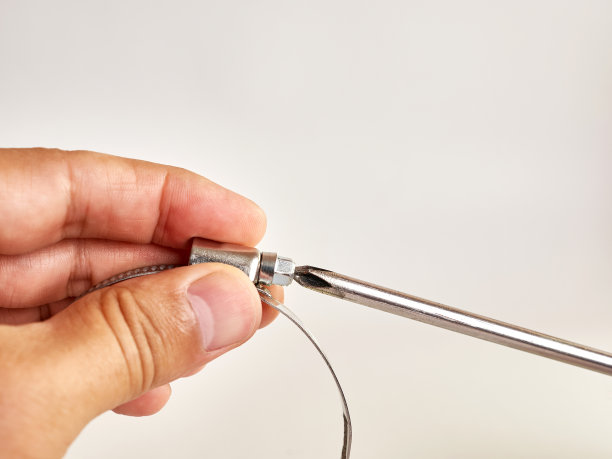 用螺丝刀拧紧圆领上的螺丝。紧固装置。图片下载