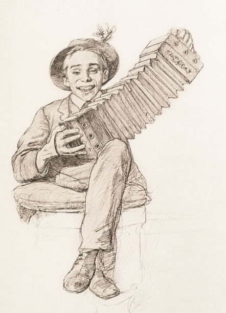 1890年，一名男孩在巴伐利亚弹奏手风琴图片下载