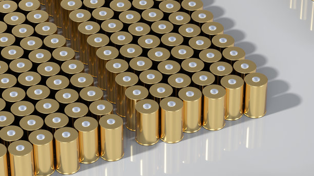 锂离子金4680电池组，高容量蓄电池模块，无表电池，量产高功率电池，可再生能源电动汽车，干电极，3d渲染图片下载