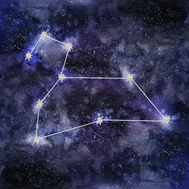 狮子座星座，星座，占星术，天文学，命理学，出生日期。手绘水彩插图孤立在黑暗的天空背景。图片下载