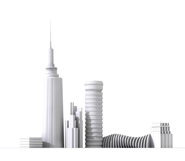 美丽的城市标志，有摩天大楼和办公楼。3D渲染图图片下载