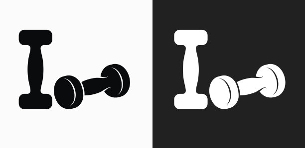 哑铃图标上的黑色和白色矢量背景图片下载