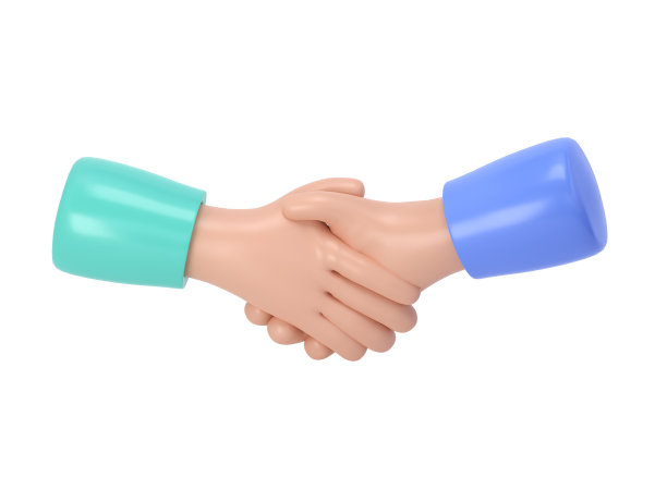 3d插图手。交易图标。卡通人物握手。业务剪贴画与剪贴路径隔离图片下载