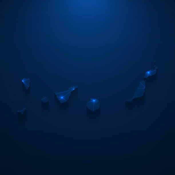 加那利群岛地图网络-明亮的网格在深蓝色的背景图片下载