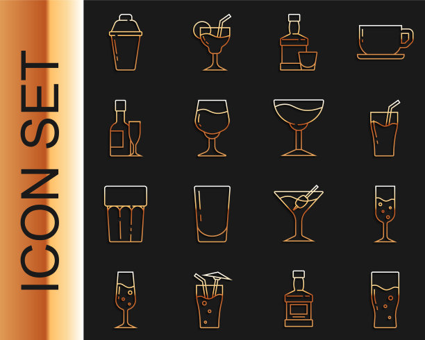 设线杯啤酒，香槟，果汁，威士忌图片下载