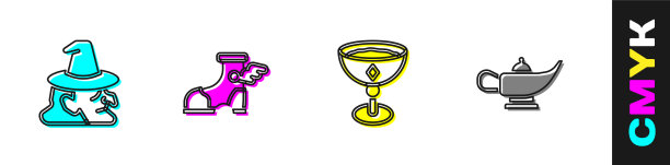 设置巫婆赫尔墨斯凉鞋中世纪高脚杯和图片下载