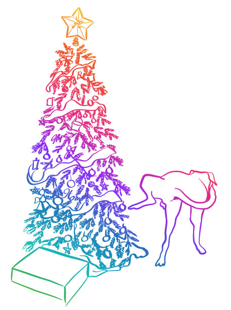 狗狗在圣诞树上撒尿图片下载