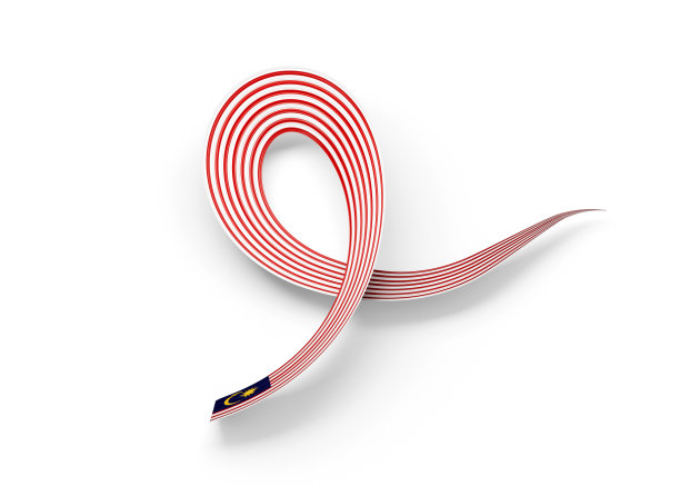 3d马来西亚闪亮的波浪意识彩带旗帜隔离在白色背景3d插图图片下载