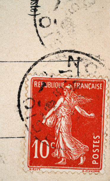 法国旧面值10美分的红色邮票，邮戳，1900年图片下载