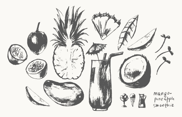 手绘夏季奶昔配方插图，玻璃和配料海报图片下载